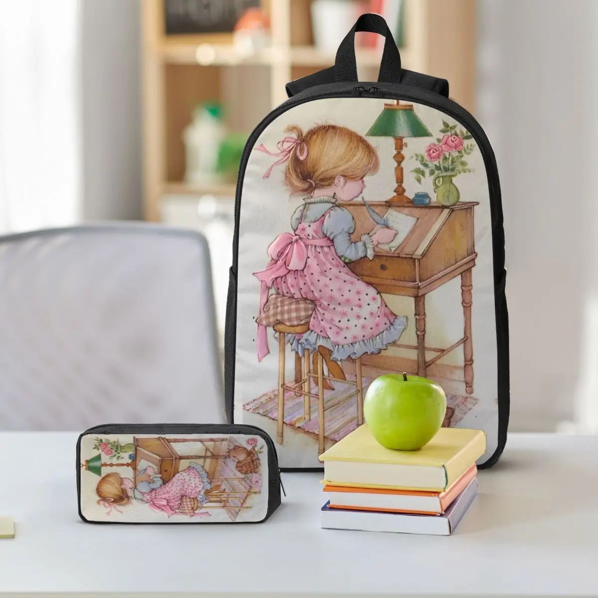 3Pcs Sarah Kay Backpack Set for Kids Pencil Boxes Bookbag Sets with Lunch Box For School Students Daypack