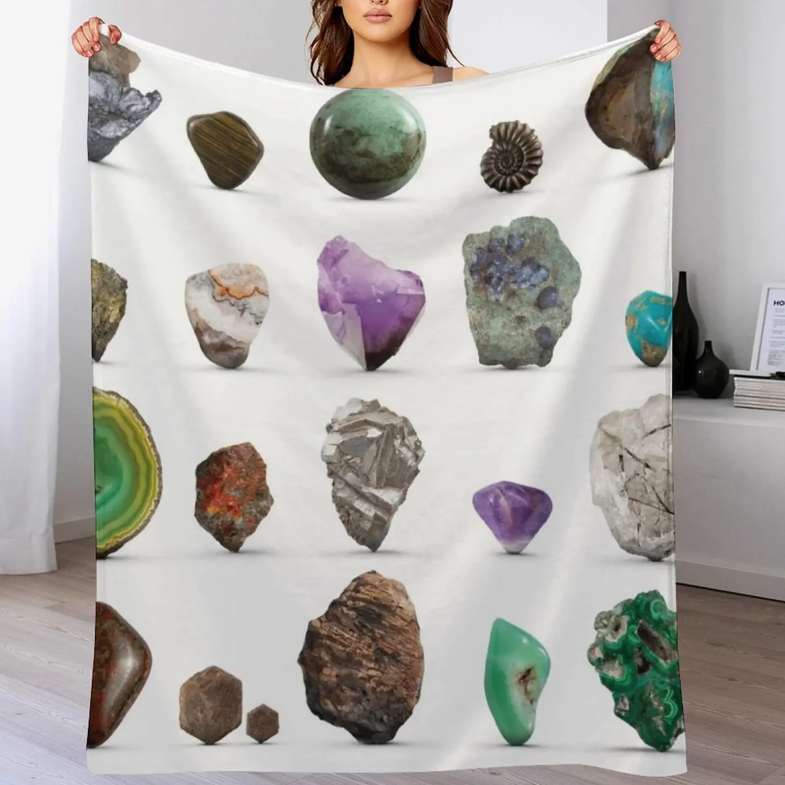 New Gemstones, Rocks, Minerals and Crystals Throw Blanket Soft Home Decor Blanket for Couch Bedroom