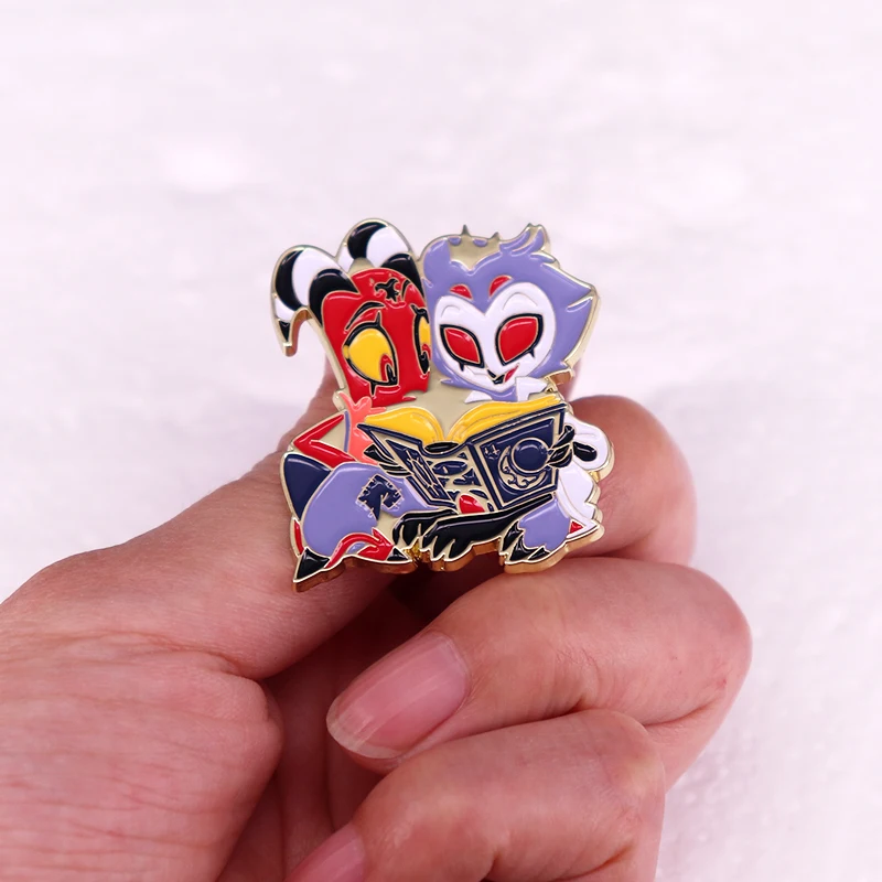 Cartoon Manga Badge Little Blitz and Stolas Reading Book Enamel Pin Brooch Fans Gift Jewelry