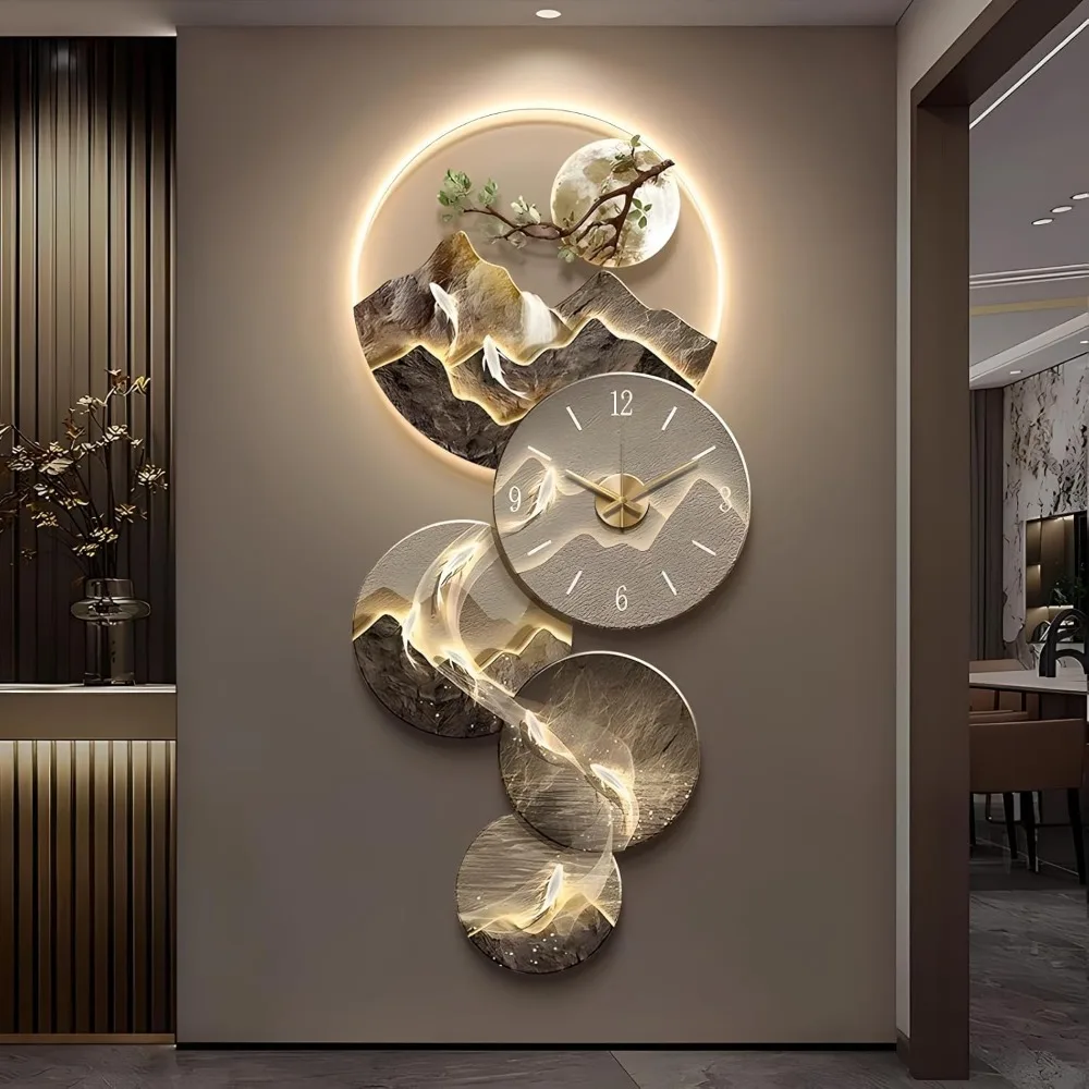 

3D Wall Art Decor Clock, Large Wall Hanging Sculpture Painting with LED Light, Modern Home Decorative Wall Clock Art Decorations