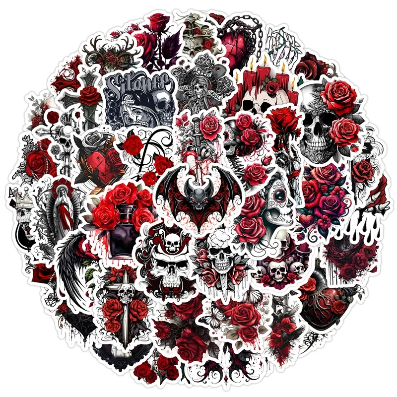 10/30/50PCS Gothic Rode Roos Skelet PVC Sticker Esthetische DIY Decoratie Scrapbooking Benodigdheden Hand Accounting voor kinderen