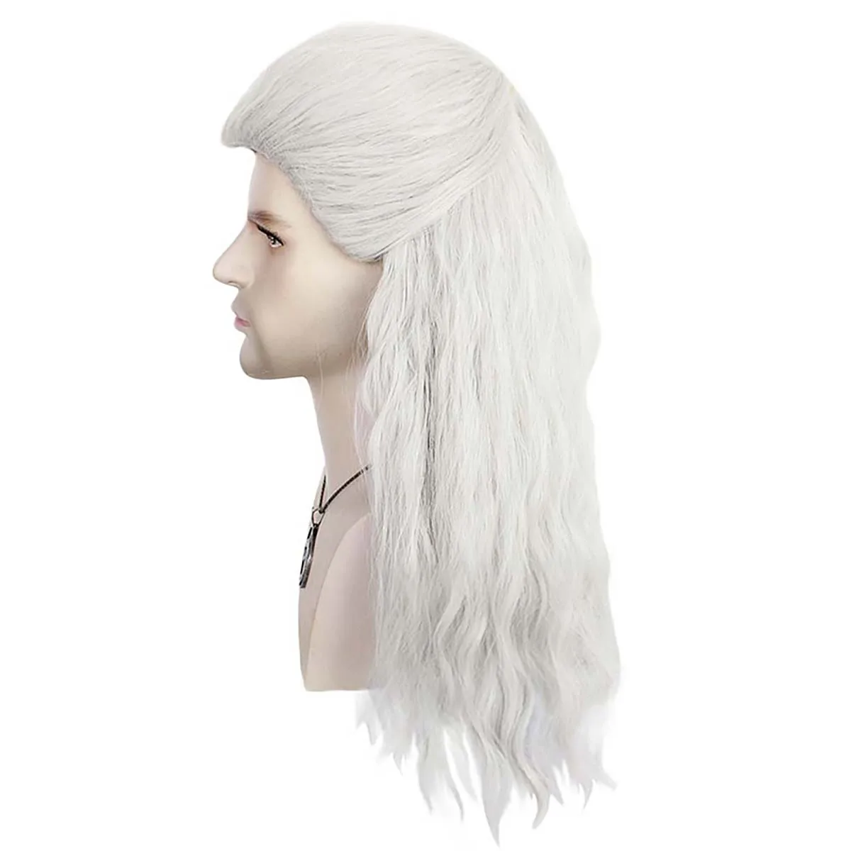 Parrucca per capelli ondulati bianchi argento Cosplay Geralt da uomo di Halloween