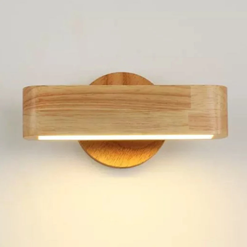 

Solid Wood Wall Lamp Nordic Minimalist Bedroom Bedside Lamp Japanese Log Living Room Background Wall Long Corridor Corridor Lamp