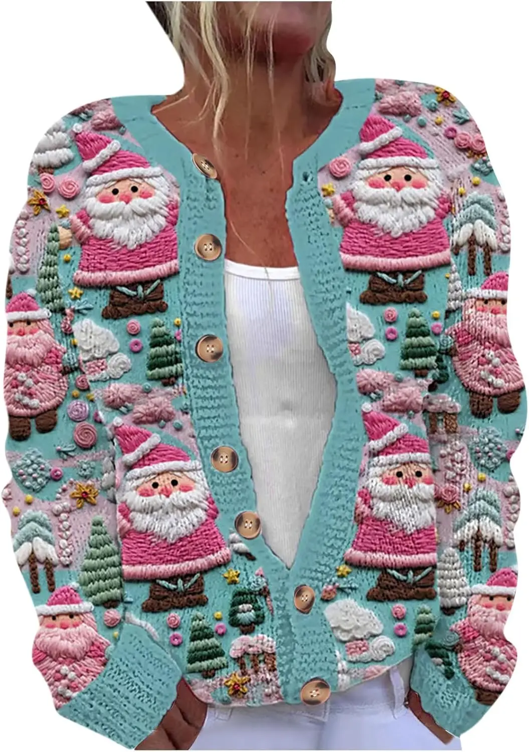 Cross border foreign trade independent station autumn new cardigan jacket single breasted button 3D printed Christmas snowman ja