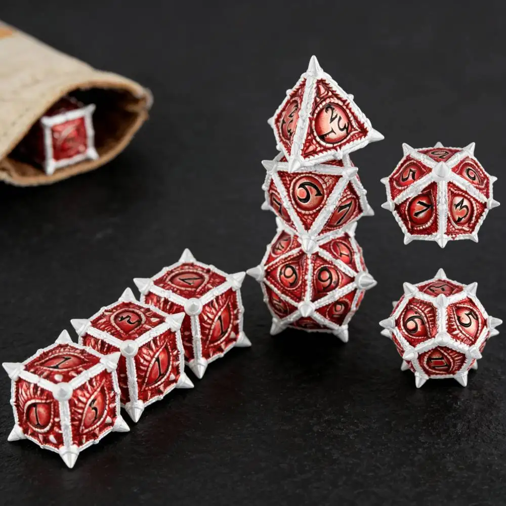 

Ancient Gold Dice, 7PCS DND Dragon Metal Dice with Metal Box for Dungeons and Dragons D&D Table Games Metal Polyhedral Dice