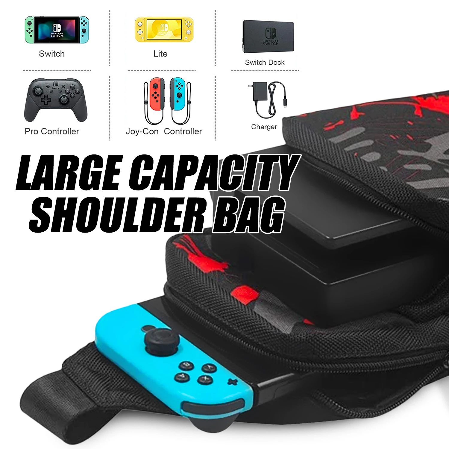 Large Capacity Shoulder Bag for Nintendo Switch Lite OLED Waterproof Crossbody Backpack Travel Chest Bag with Adjustable Strap