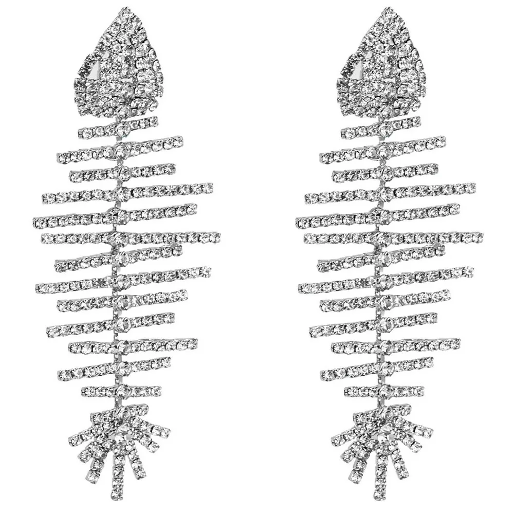 Fashionable New Diamond Ear Cuff Large Fishbone Design Queen Accessory Earrings Stylish Unique European And American Style