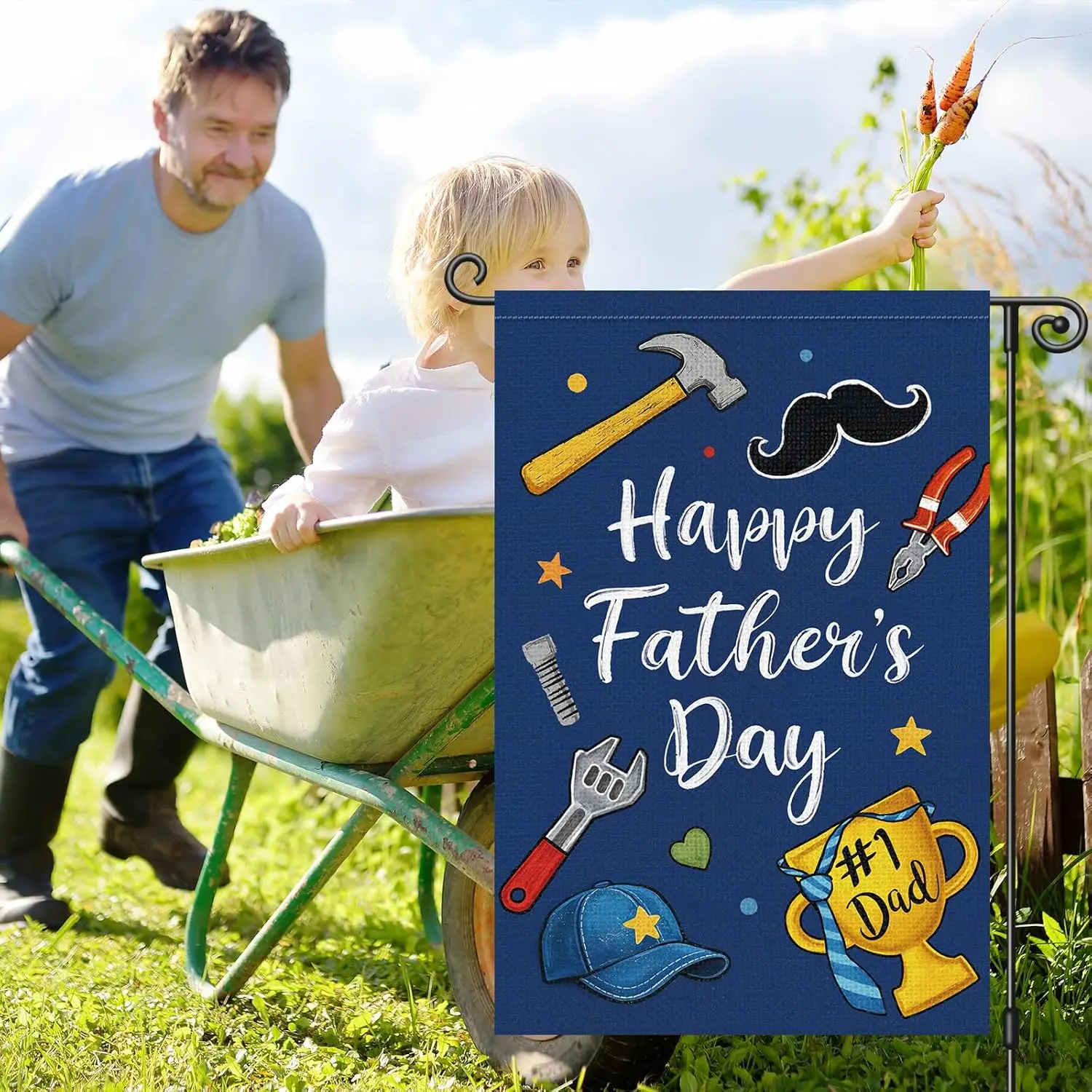 Louise Maelys Happy Father's Day Garden Flag 12x18 Inch, Dad Yard Flag with Tools Design, Double Sided Outdoor Banner Si AAS