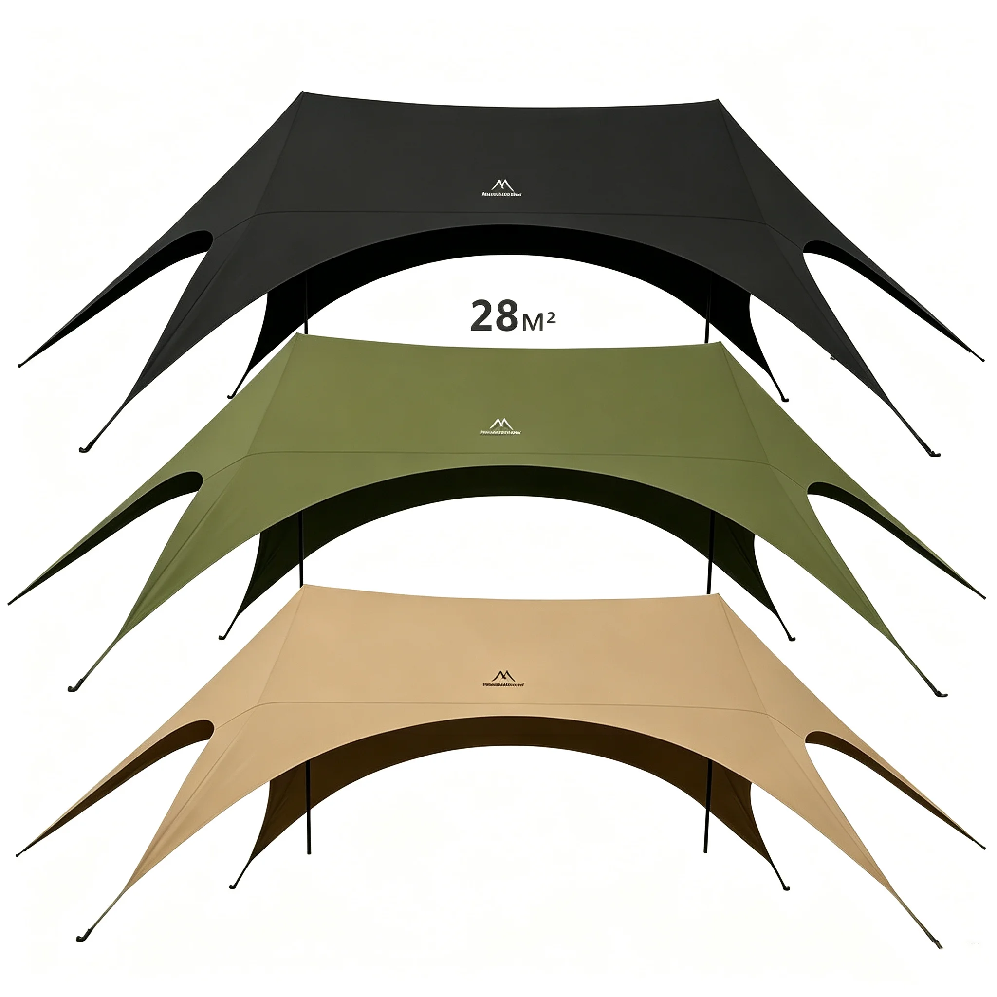MOUNTAINHIKER Large Camping Black Silver Coating Sun Shelter PU6000mm Quick Open Portable Hexagonal Tarp Family Awning Canopy