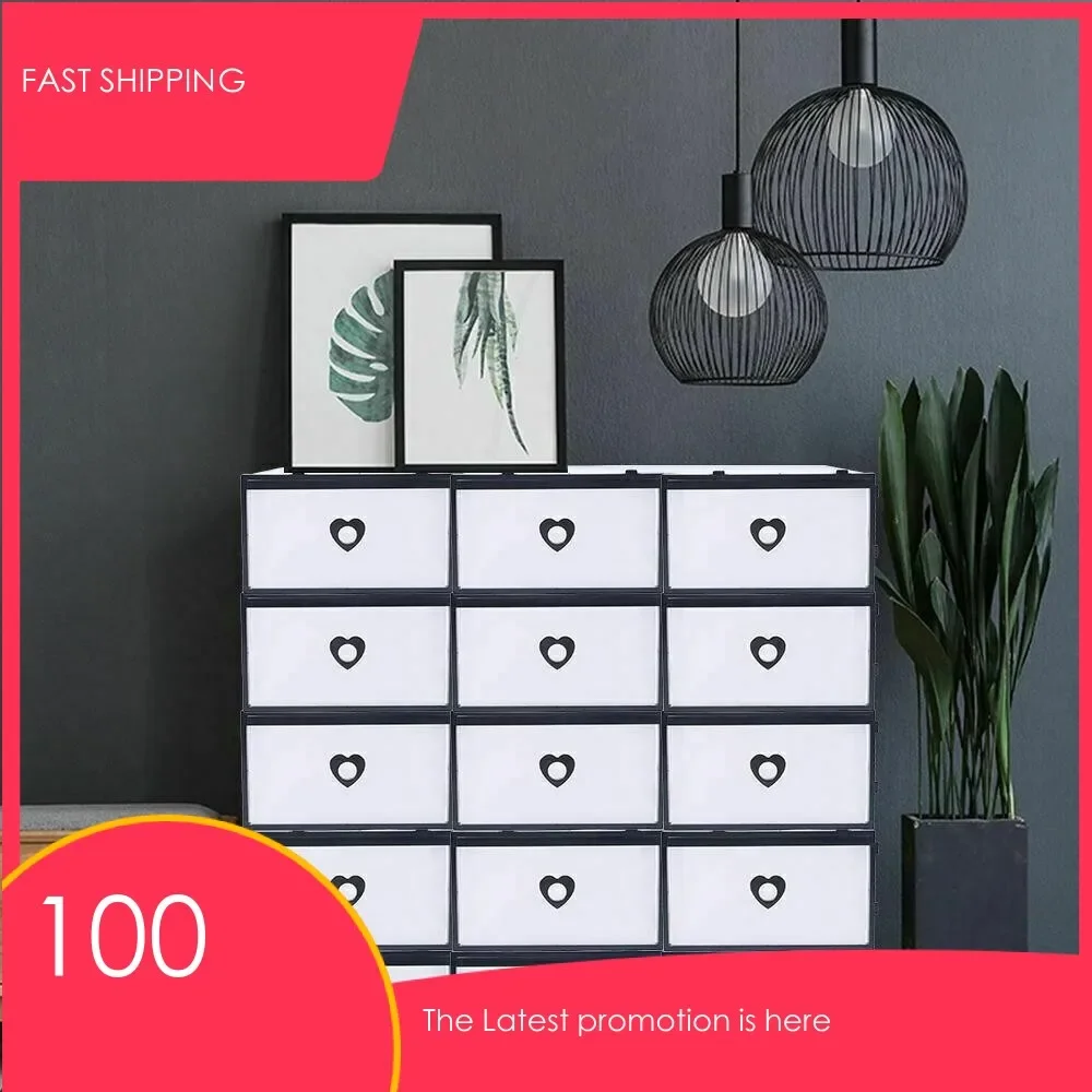 10Pcs Plastic Shoe Box Stackable Free Standing Shoe Box Translucent Drawer Storage Organizer Moisture-proof Modern Design