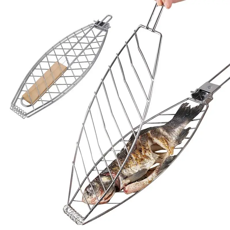 BBQ Grilling Basket Foldable Large Grilling Rack For Barbecue Fish Portable Fish BBQ Grill Basket Anti-Scalding Grill Basket