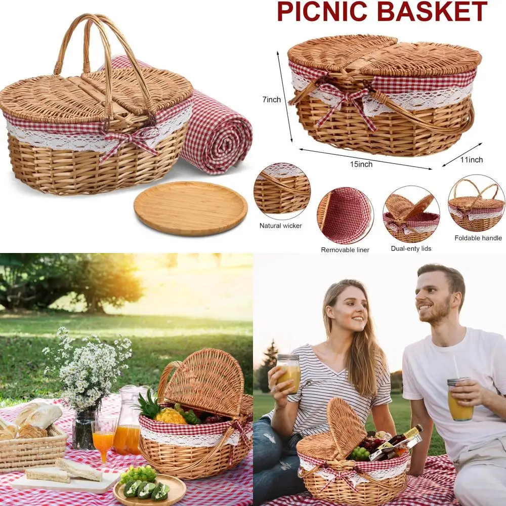 

picnic basket with blankets and bamboo plates picnic supplies set basket with lid and handle wicker picnic basket sturdy woven b