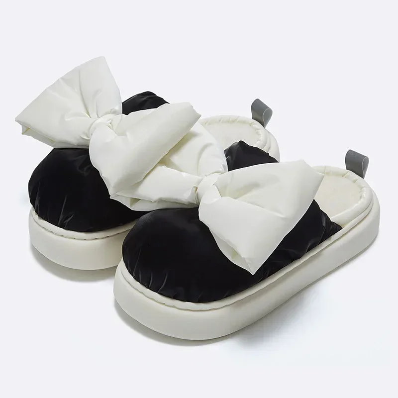 Winter Cute Children's Bow Tie Warm Plush Slippers Soft Sole Non-slip woman Indoor Home Heel Wrap Cotton Shoes