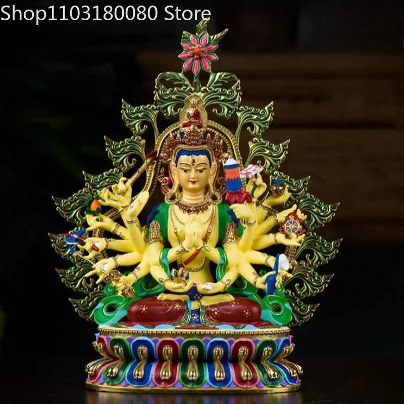 26cm Hand Painted Copper Cundi Bodhisattva Statue Brass Tibetan Buddhist Mother Goddess Sculpture