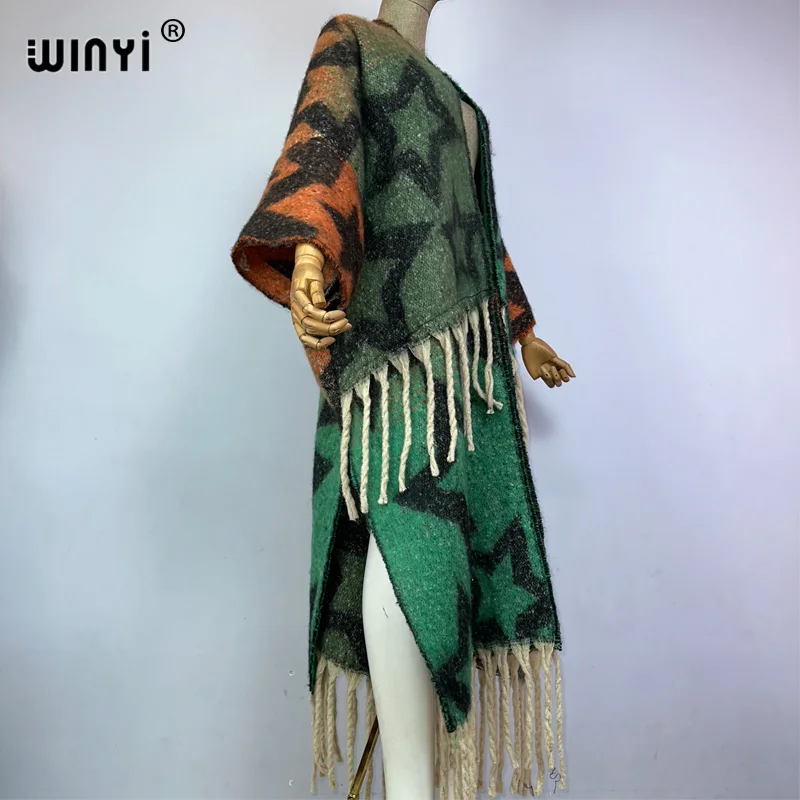 WINYI winter coat for women gradient print tassels Luxury Fur Loose OverCoat Thick Warm long down coat Europe cardigan jacket