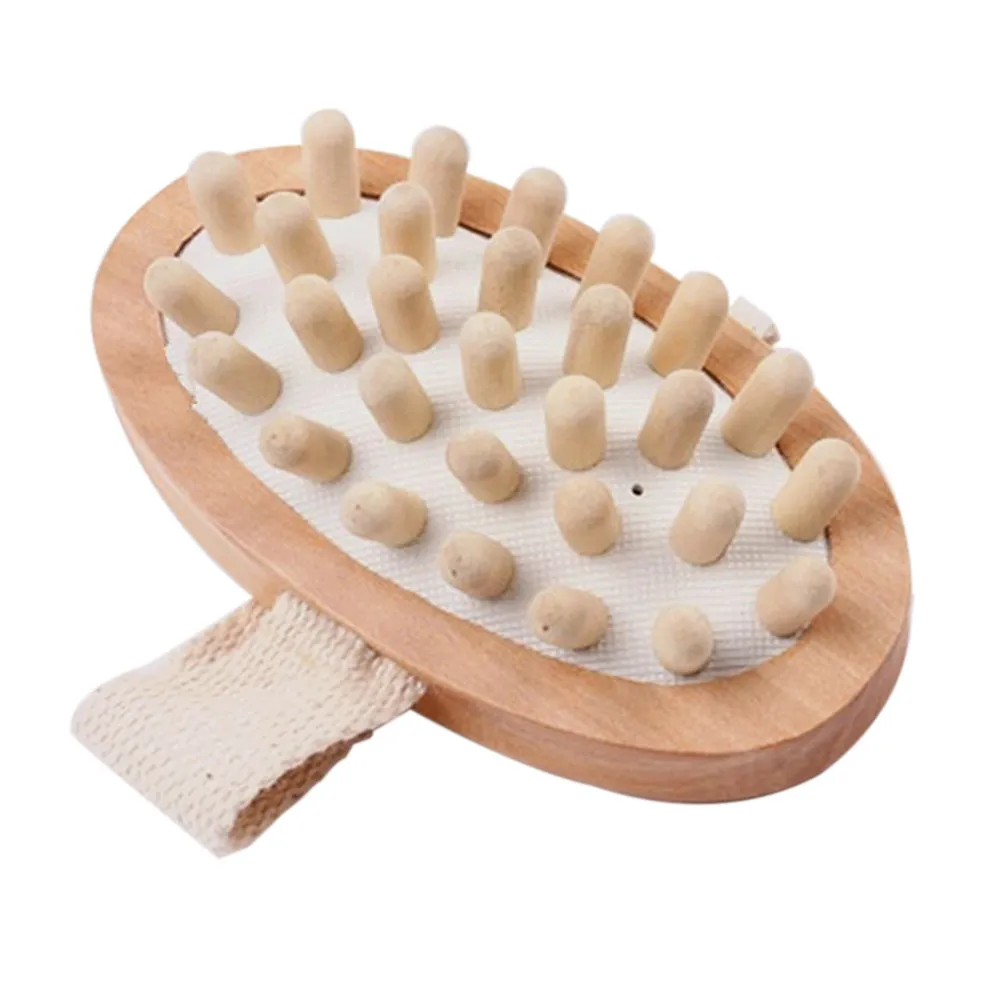 Wooden Body Massage Bath Brush Wood Color Round Head Exfoliating Shower Brush Stimulates Blood Circulation Softens Skin