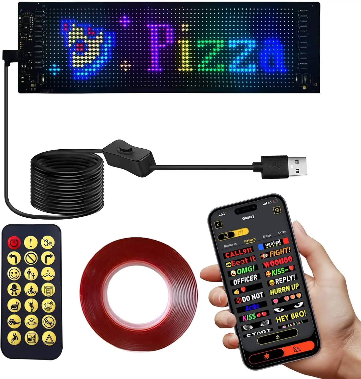 USB Bluetooth Flexible LED Matrix Panel App Control RGB Programmable Car Windshield Sign DIY Pixel Art Scrolling Text LED Display for Truck Window Decoration