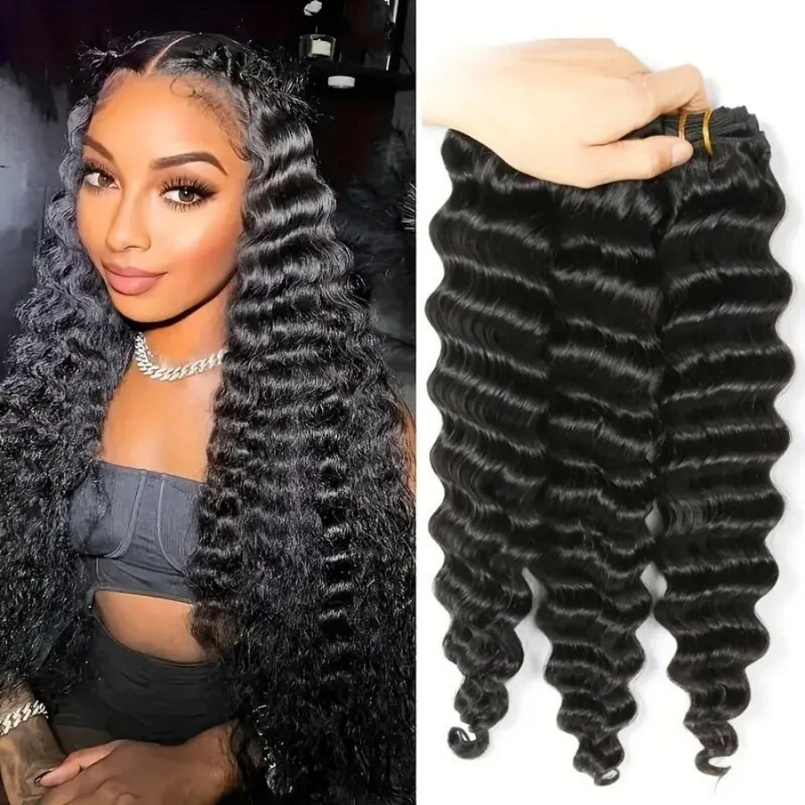 3Pcs Deep Wave Hair Bundles Unprocessed Virgin Hair Extensions For Women Natural Color Can Be Dyed Deep Wave Human Hair Bundle