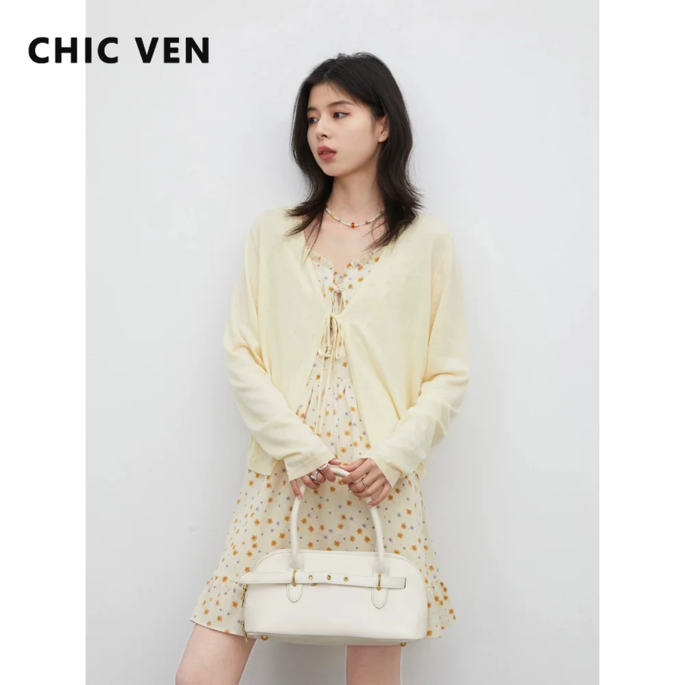 CHIC VEN Fashion Women Cardigan Thin Lace Up Knitted Sweaters Outerwear Sun Protection Female Shawl Coat Spring Summer 2026