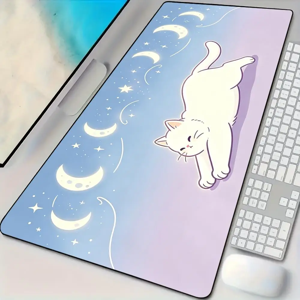 Moon Phases and Cat Mouse Pad Desk Mat Large Computer Office Carpet XXL Mousepad Gamer Gaming PC Accessories Keyboard Rug