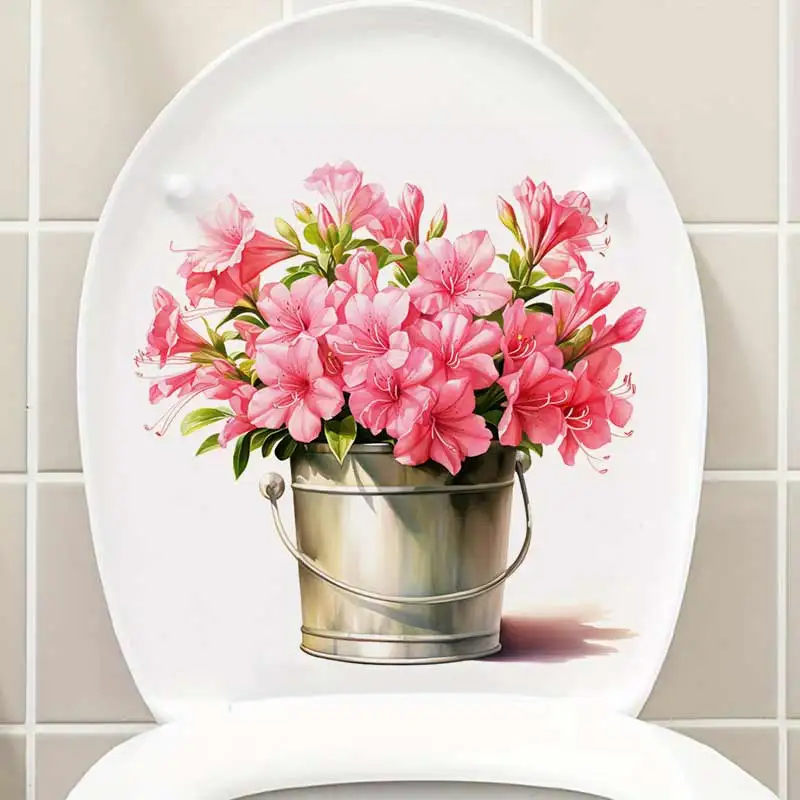 Flower Bucket Plant Wall Sticker Bathroom Toilet Decor Living Room Cabinet Refrigerator Home Decoration Decals Stickers M1470