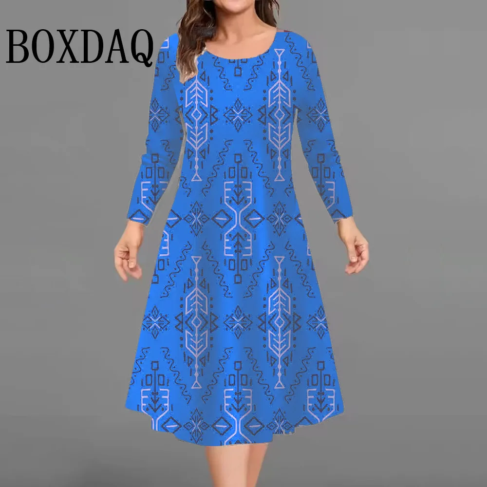 เดรสสั้นพิมพ์ลาย 3 มิติ สไตล์วินเทจ สำหรับผู้หญิง ฤดูใบไม้ร่วง ฤดูหนาว แขนยาว แฟชั่นลำลอง ไซส์ใหญ่ ทรงเอไลน์ รุ่นใหม่ ปี 2025  ไซส์ 9XL
