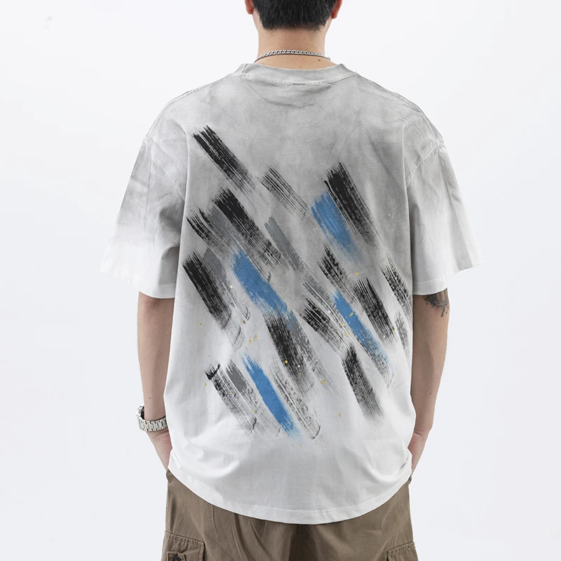 

SL9932 Tide American high density knitted loose gradient casual fashion trend versatile men's T short sleeve