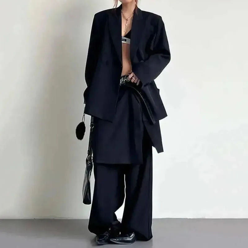 HKSH ربيع الخريف جديد المرأة السترة الجوف خارج الخصر مزدوجة الصدر سترة مثيرة وهمية قطعتين بلون سراويل تقليدية HK13507