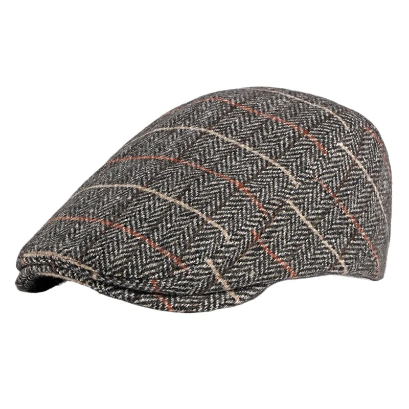 

Autumn And Winter New Woolen Beret Men's British Retro Peaked Cap Women's Korean Style Fashionable Plaid Advance Hats Women's