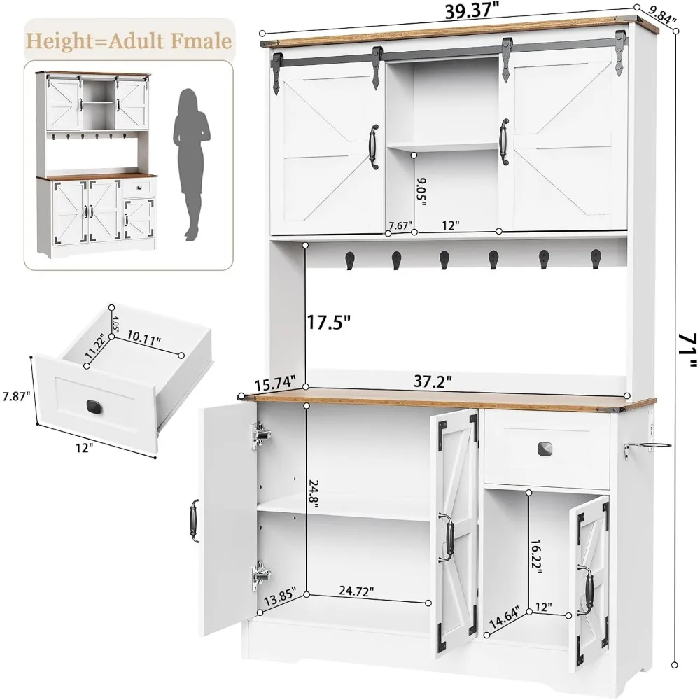 خزانة مخزن مع محطة شحن، خزانة تخزين مخزن المطبخ الطويلة مع حامل الميكروويف، خزانة مطبخ المزرعة مع Sto