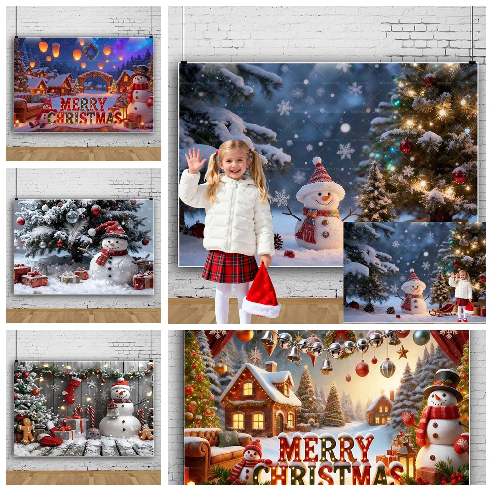 

Magical Christmas Snowman Background Winter Wonderland Custom Background Family Portrait Photography Studio New Year Decoration