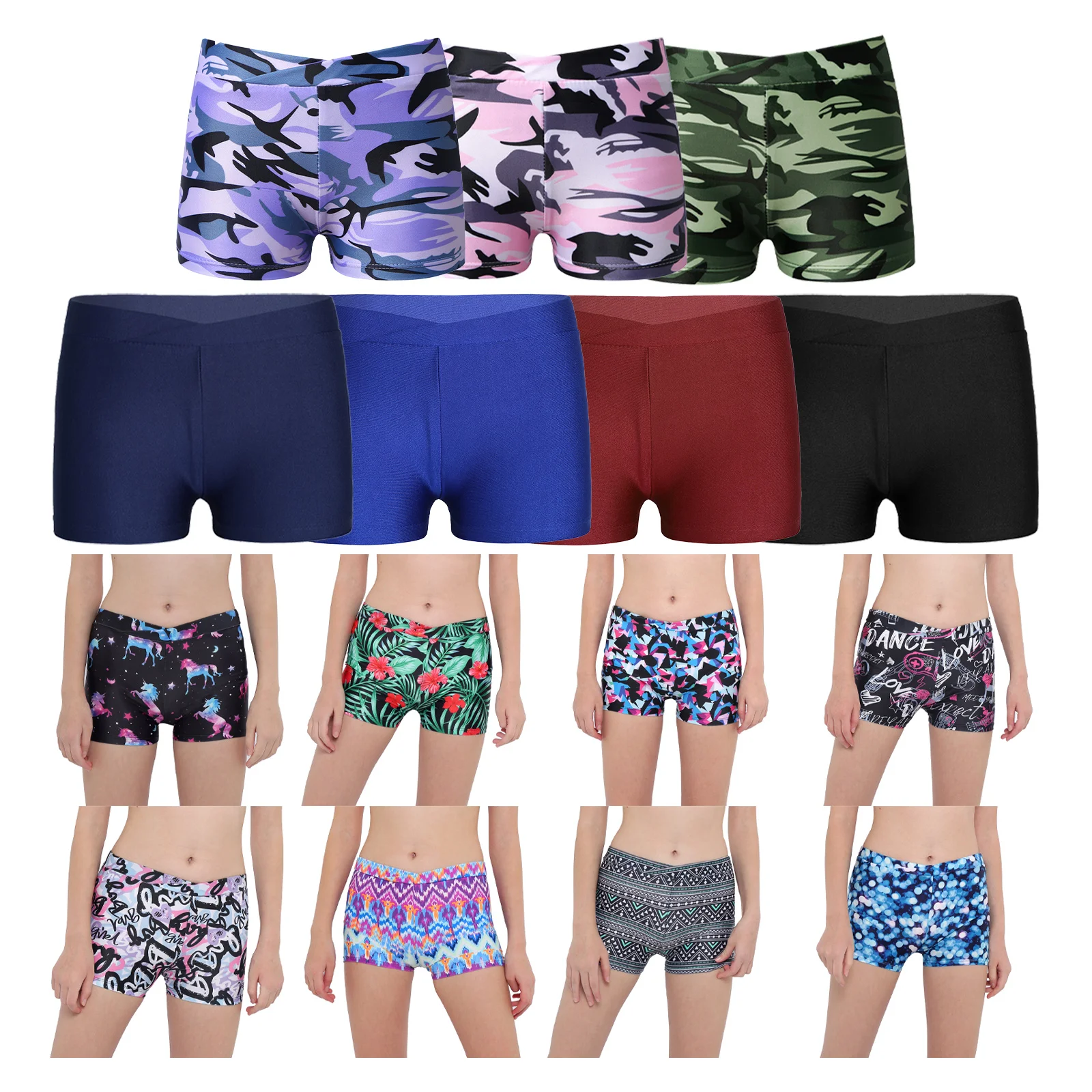 

Kids Girls V-front Waistband Shorts Bottoms Toddler Children Short Pants Shorts for Yoga Sports Workout Gym Gymnastic Dancing