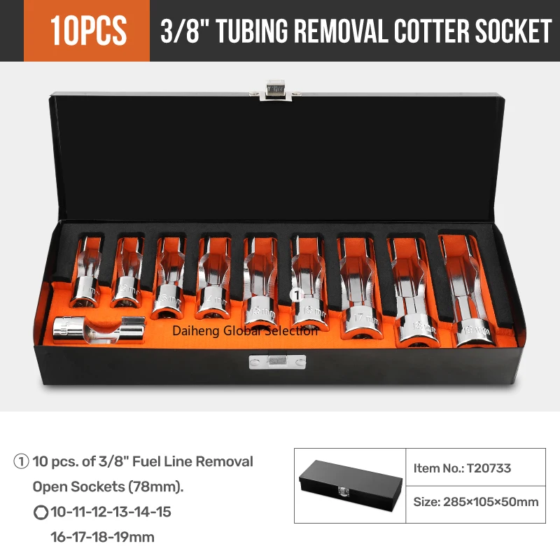 

10PCS 3/8" Fuel Line Removal Open Socket Set Union Nut Socket Open Oil Pipe Removal Sleeve Car Repairing Tools Mechanic Tool
