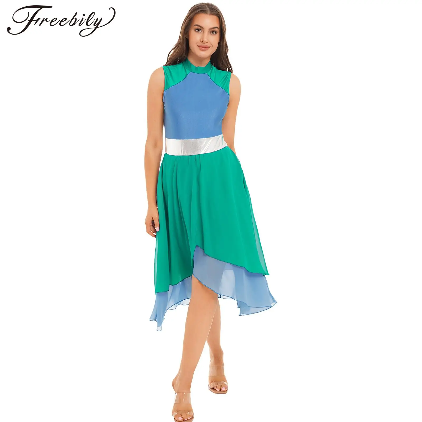 

Женский Лирический костюм для балета, гимнастики, бальных танцев, церковного хора, выступления, костюм без рукавов, трико с разрезом, платья