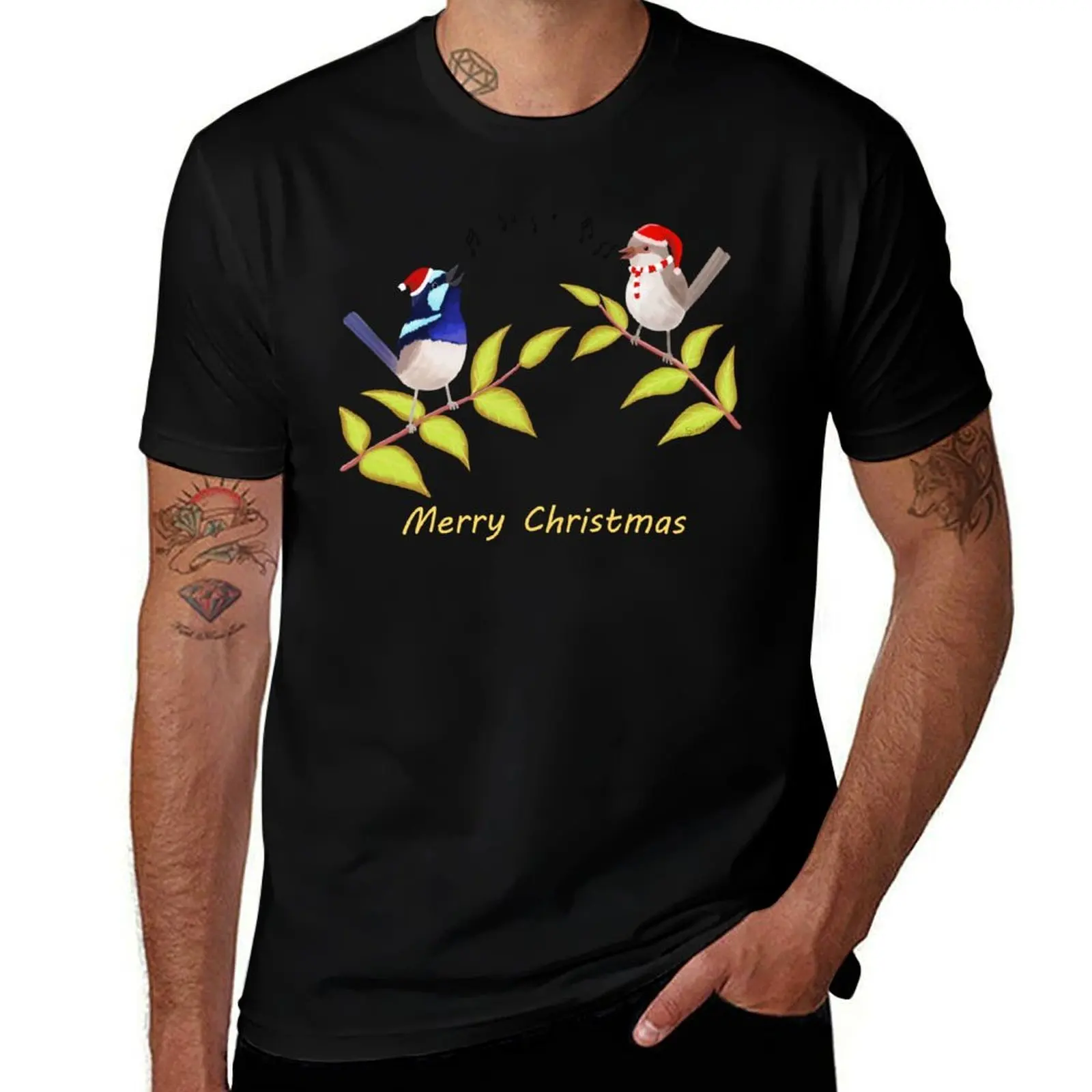 Australian Cute Blue Wren Christmas Carols T-Shirt Work Utility Short Sleeve Shirt T-Shirt