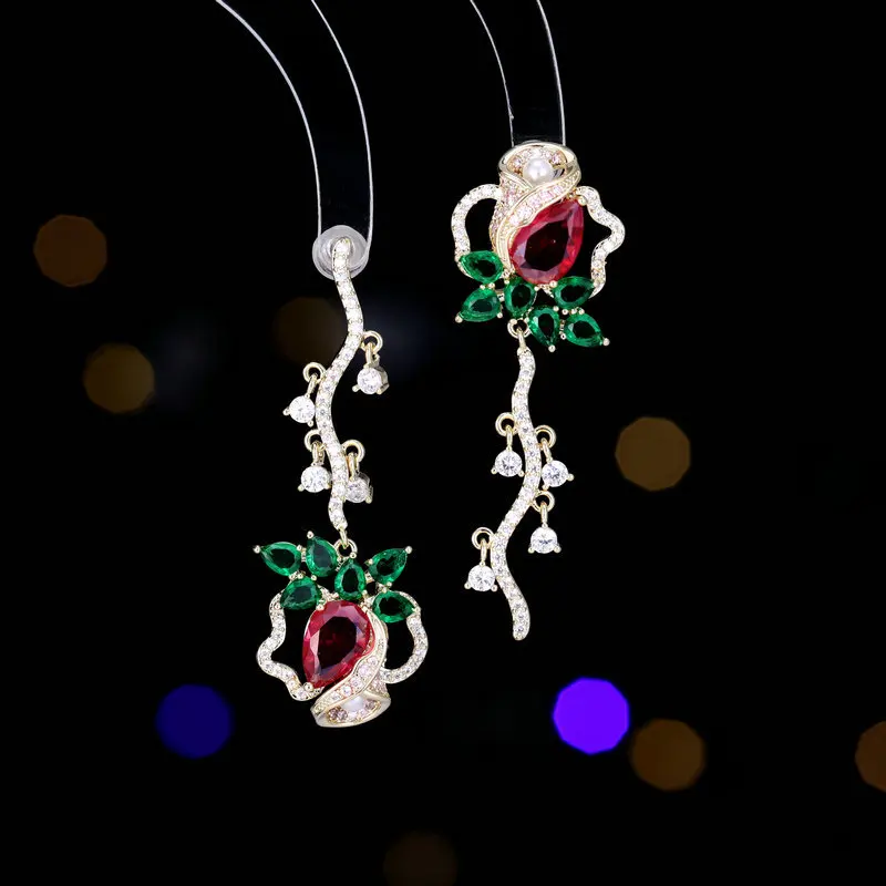 

High-end earrings: Trendy copper with micro-inlaid super flash zircon and niche design rose earrings