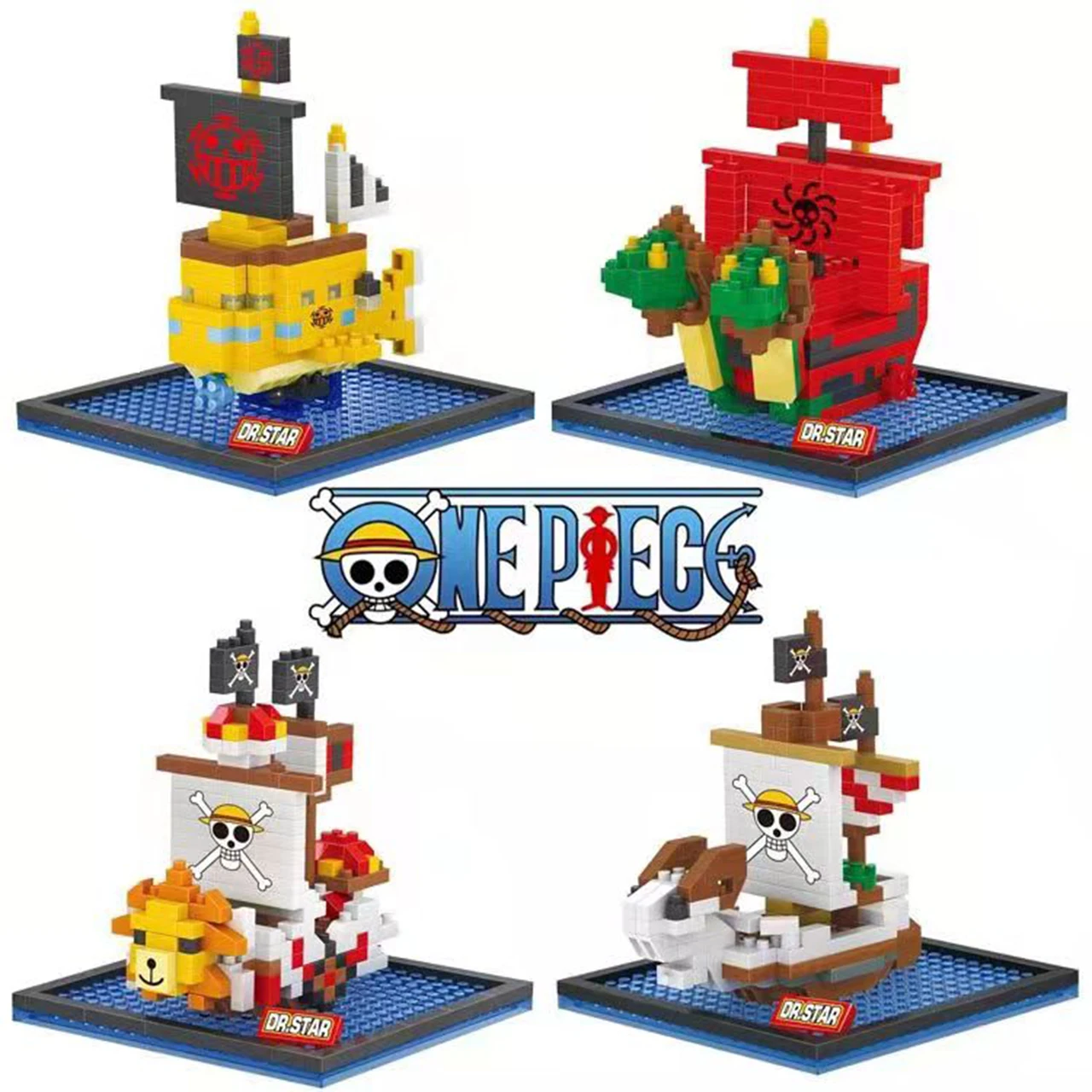 One Piece Pirate Ship Series Thousand Sunny Going Merry Model Anime Mini Building Blocks Bricks Black Pearl Figure Kid Toys Gift