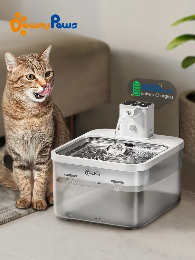 

DownyPaws Wireless 2 Fountain 1 2.5L Automatic Battery Water 4000mAh & Sensor In Pet Steel Stainless Cat Drinker Dispenser