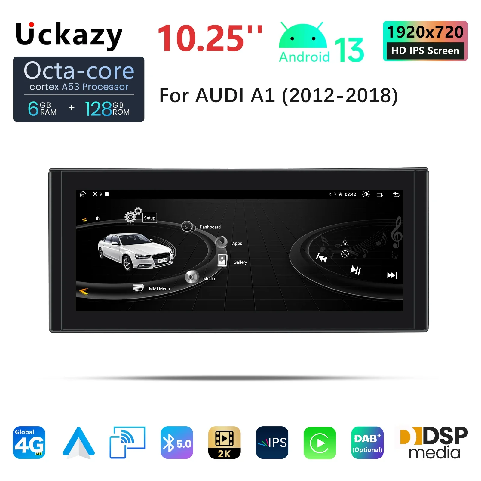 8 Core Android 13 Apple Carplay Car Radio For AUDI A1 2012-2018 Video Players Multimedia GPS Navigation Stereo Screen AudioDSP