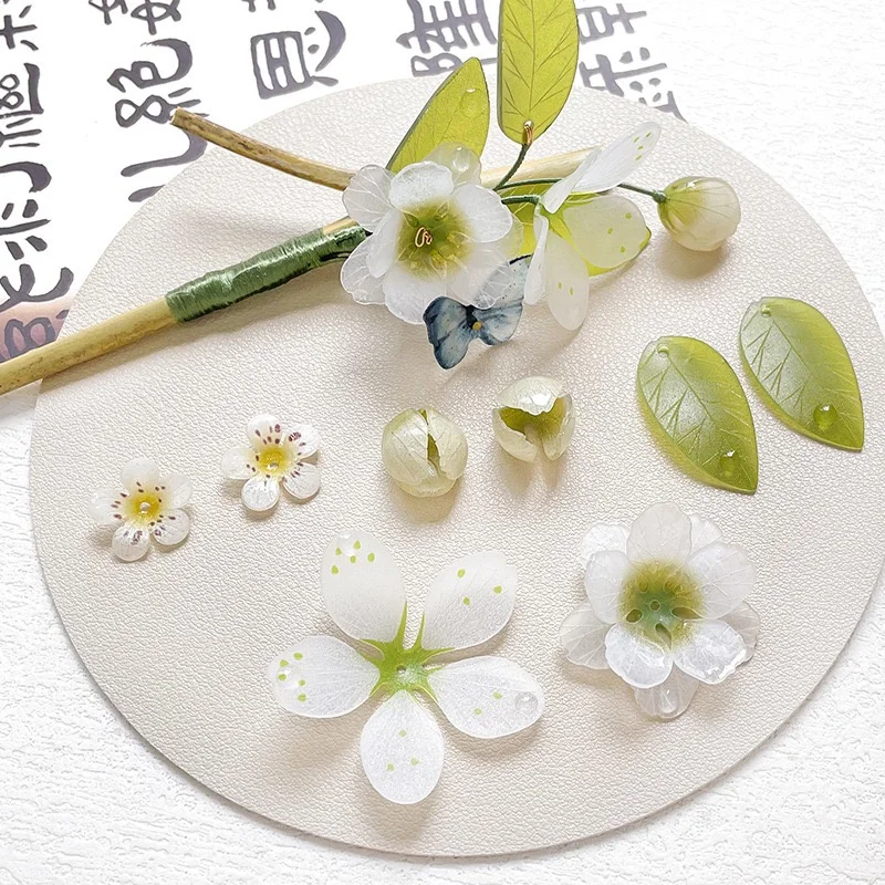 

Summer style 50pcs/lot color pattern print cartoon flowers shape acrylic handmade petal beads diy jewelry garment hair accessory
