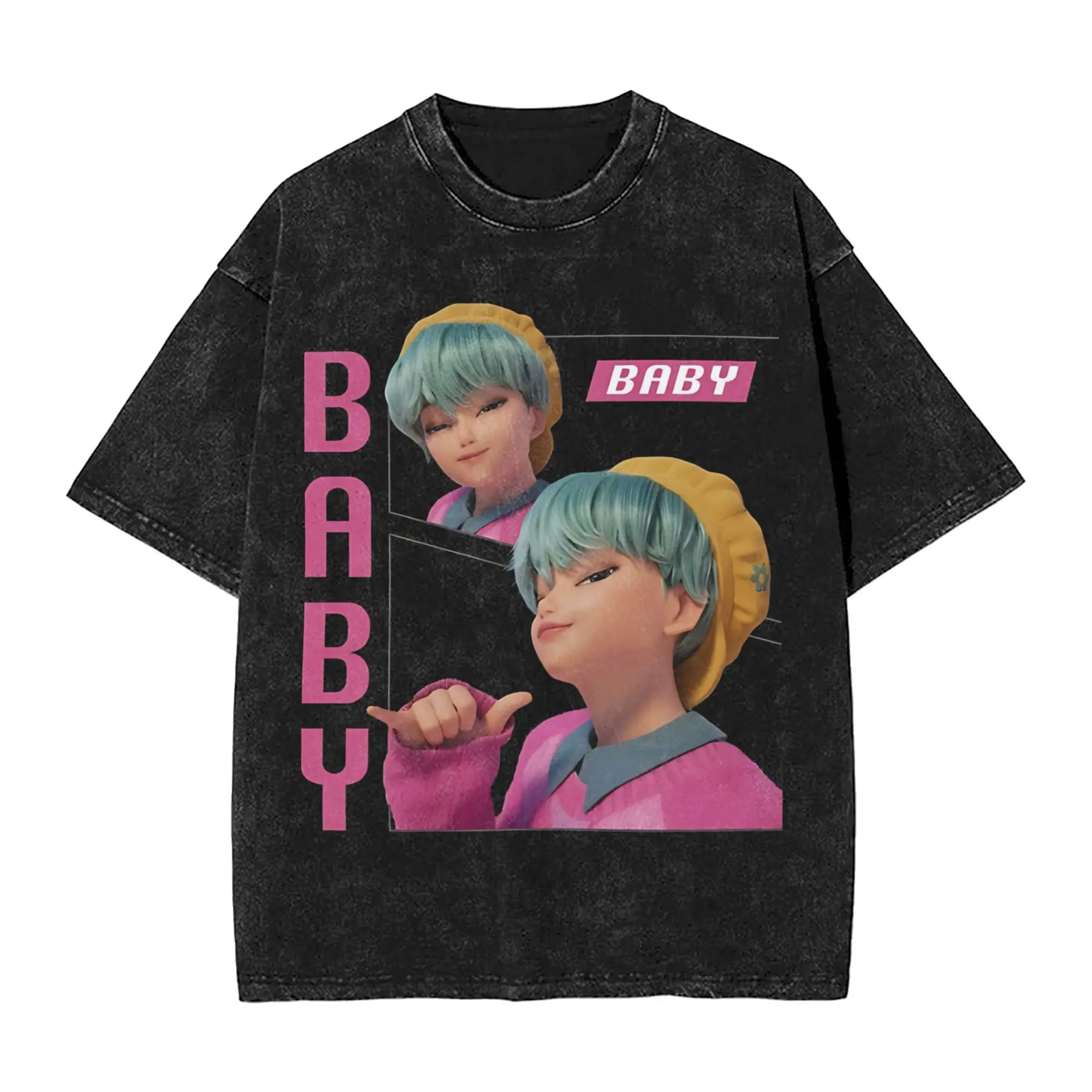 

Baby Saja Kpop Demon Hunters T Shirt Hip Hop Washed Cotton Harajuku T-Shirts Vintage Men Women Tops Streetwear Printed Tee Shirt