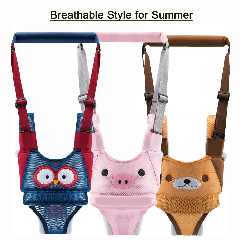 Handheld Baby Walking Harness Belt Infant Walk Helper Assistant Strap Summer Breathable Cartoon Owl Bear Pig Pattern 3 Phase