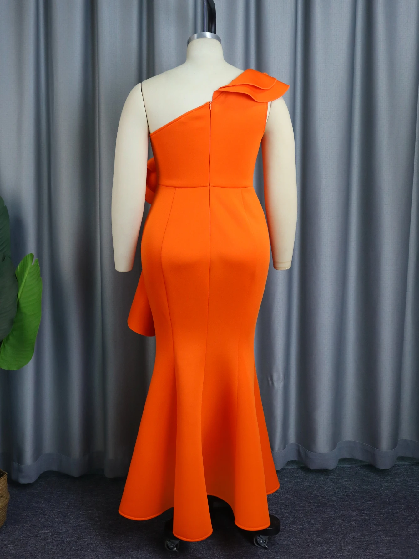 Orange Evening Dresses for Women One Shoulder Ruffles Flower Empire Bodycon Maxi Cocktail Large Size Event Gowns Outfits