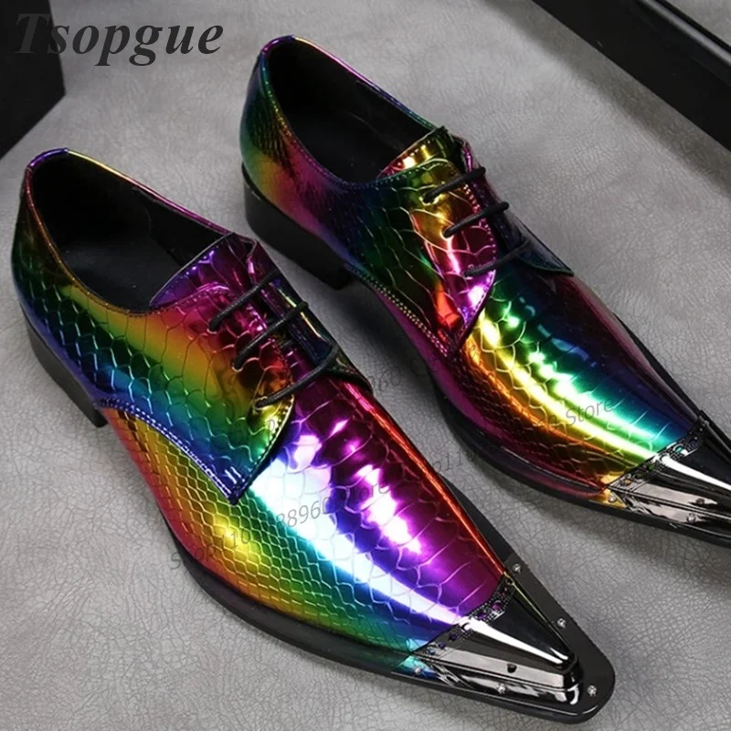 

Cross-Tied Mixed Color Metallic Snake Skin Metal Toe Men Shoes Men's Pumps Slip-On Runway Casual Party Shoes Zapatillas Mujer