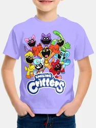 Cartoon Anime Smiling Critters Purple T-Shirt For Boys Kids Clothes Children's Boy's Clothing Short Sleeve Top Shirts Tops 2024