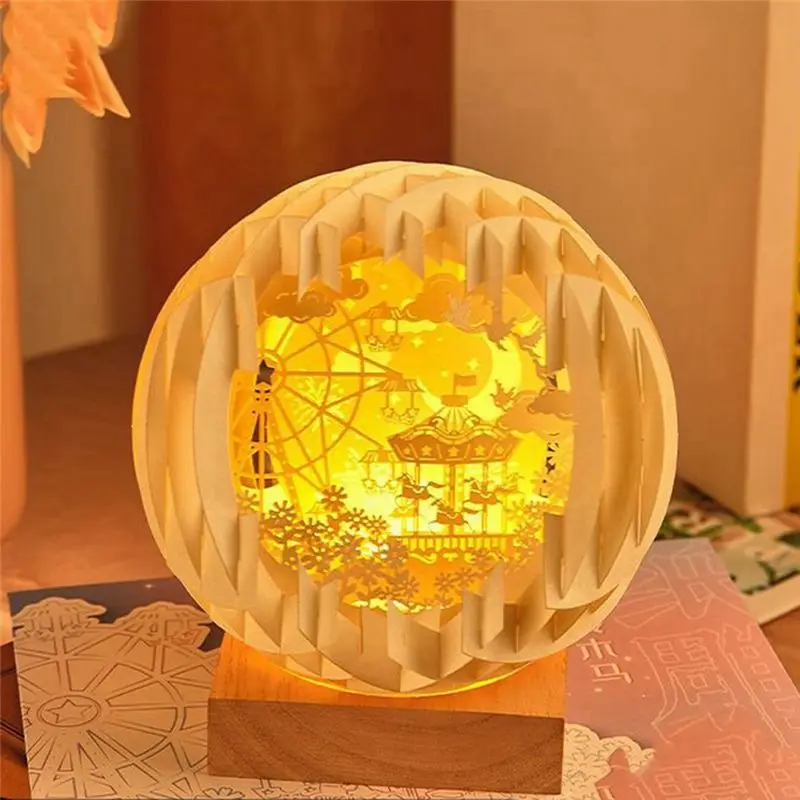 DT17 Handcrafted 3D Paper Carved Night Light LED Table Lamp Birthday Gift Romantic Decor for Women