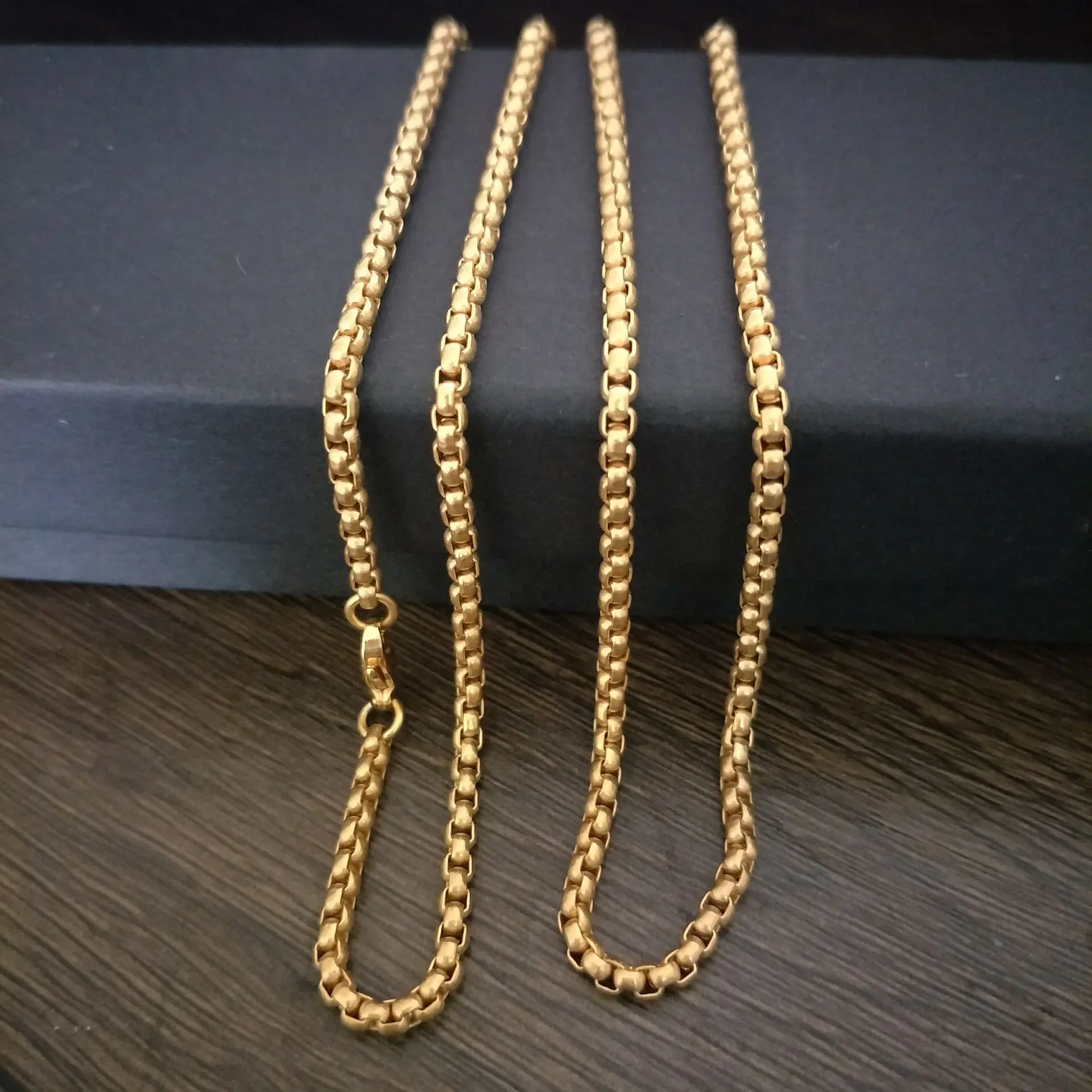 I-souled Gold Color 50 60 70 80cm Solid Titanium Rolo Box Chain Necklaces for Men Fashion Jewlery