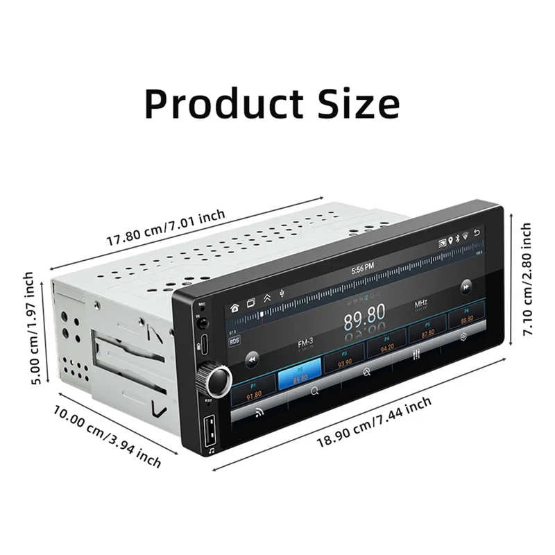 Leitor MP5 A72Z 2 + 32G com tela de 6,86 polegadas, navegação e Bluetooth - Ideal para Carplay sem fio e Android Auto