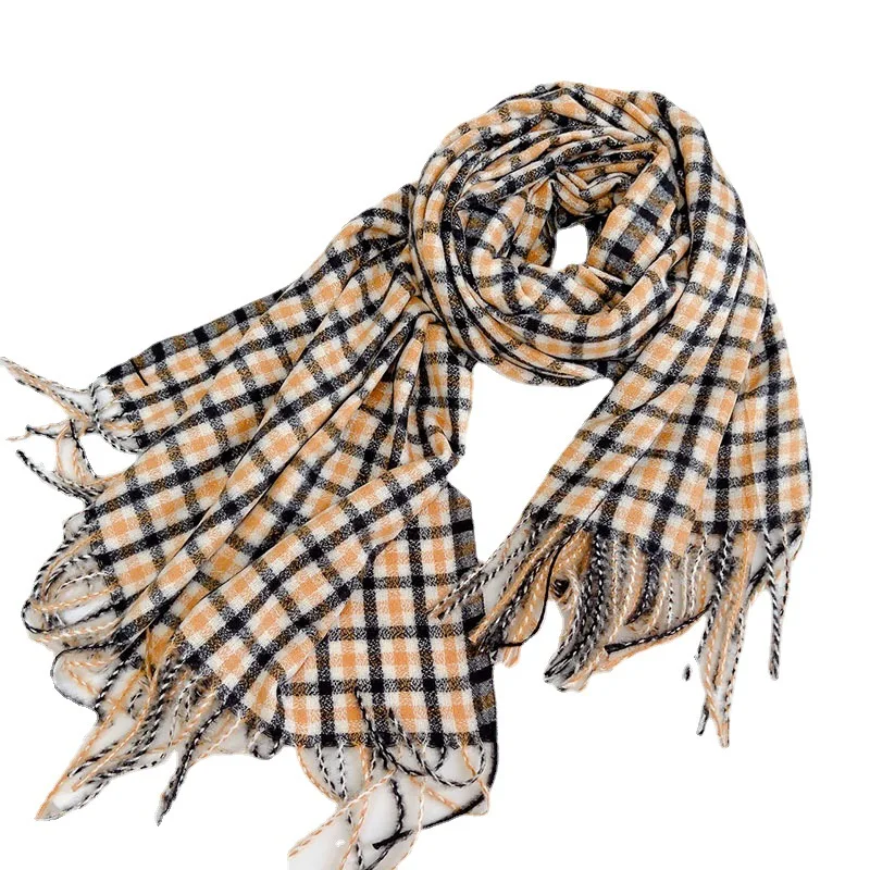 Plaid Keep Warm Scarf For Women Thick Cashmere-like Showl