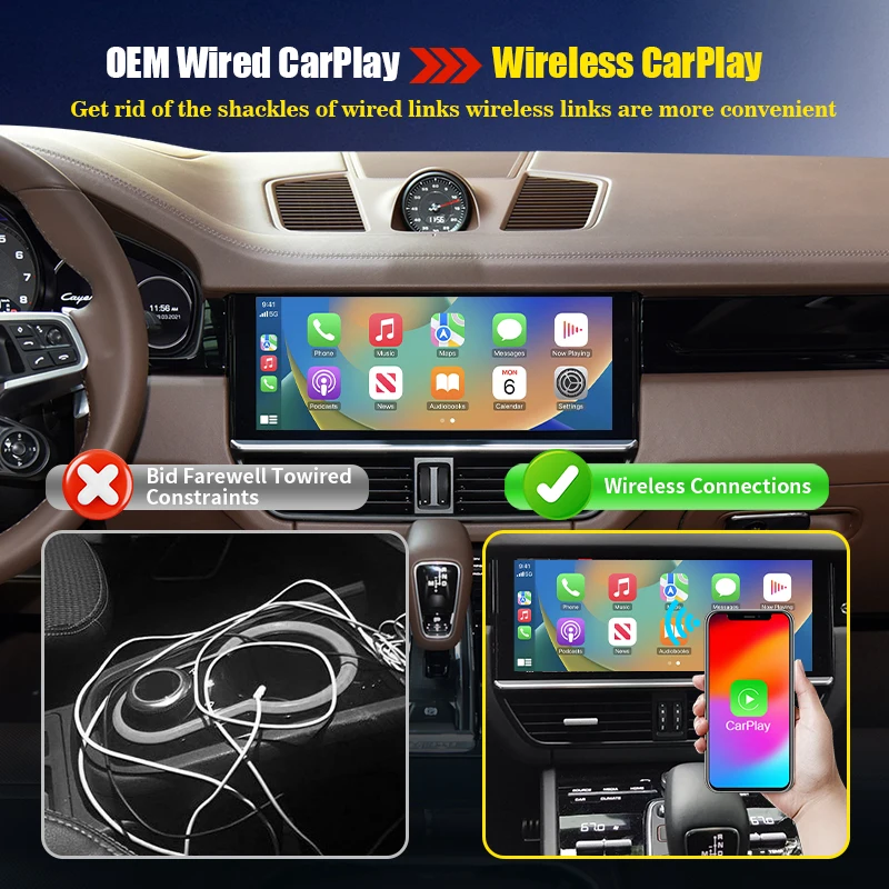 Smart Ai Box Wireless Apple CarPlay Android Auto for Porsch Cayenne / 911 Built-In Netflix YouTube GPS 4G LTE HDMI Output